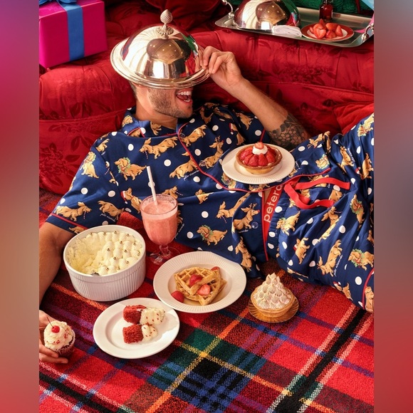 Peter Alexander Festive Blue Pajama Set with Reindeer Print size L - Picture 1 of 8